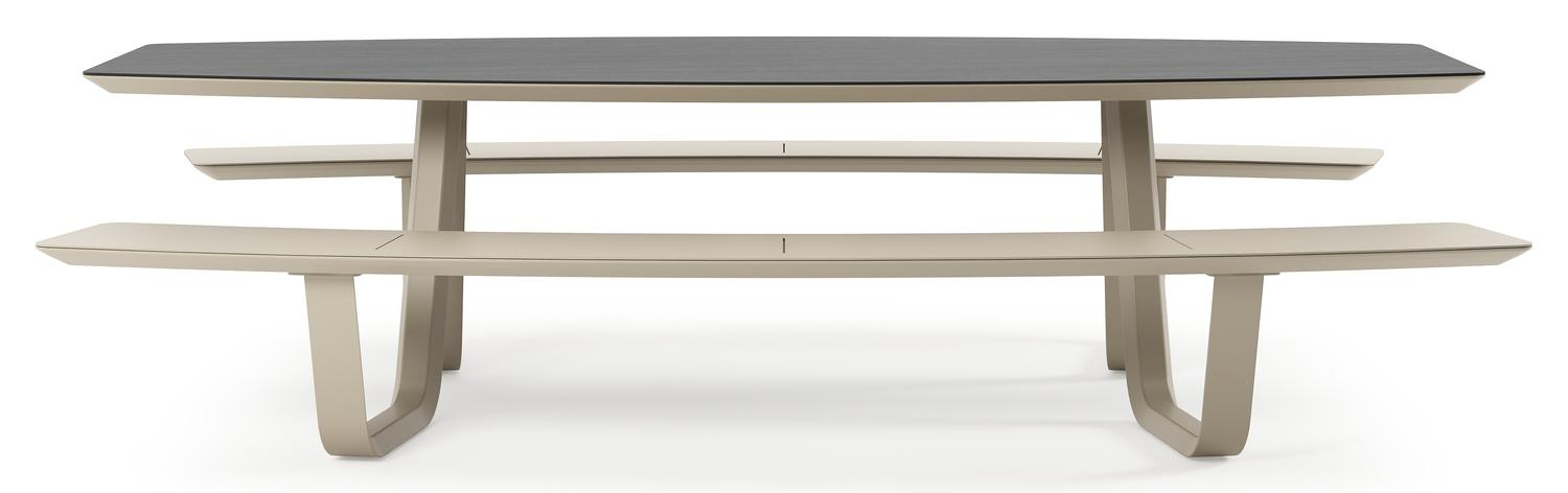 Forno picknicktafel bootvorm in beige aluminium en volkeramiek Basalt Black - L 280 x B 192 x H 72 cm