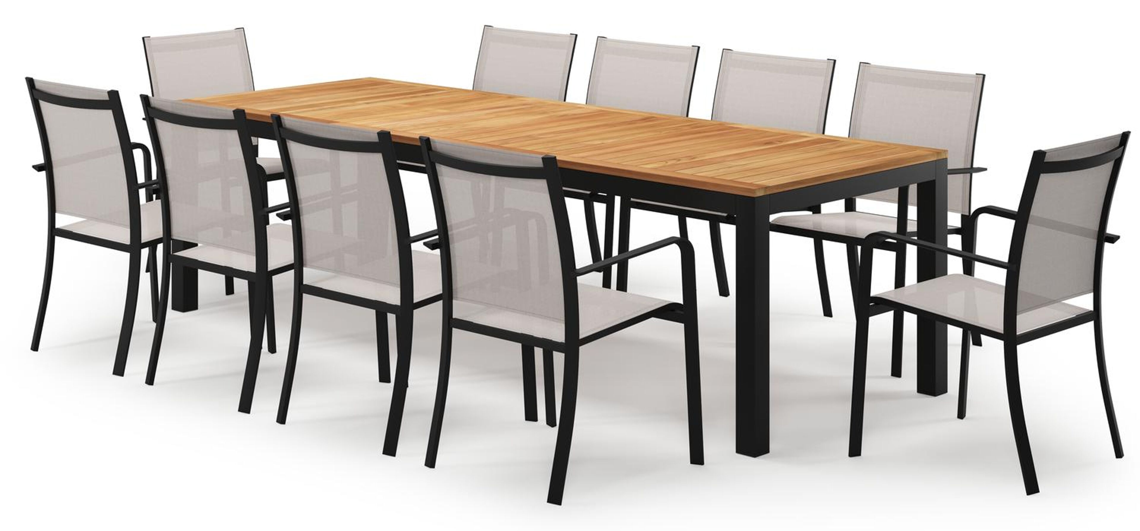 Varese ensemble de jardin rectangulaire en aluminium noir en teck colour finish avec 10 chaises de jardin Calobra