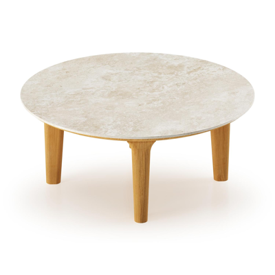 Table de basse Bomero en teck et céramique pleine Rapolano - Diam. 65 cm