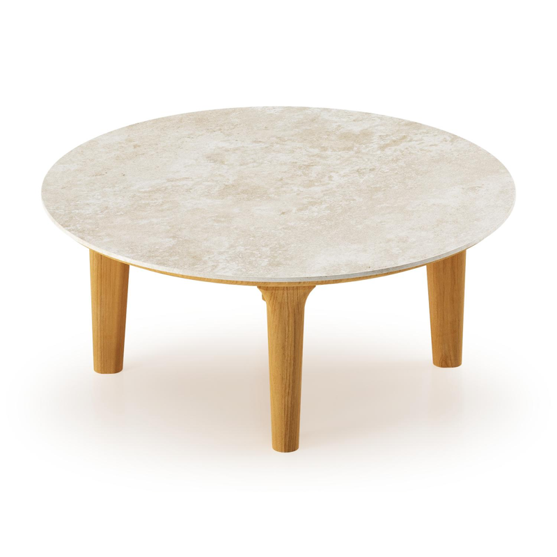 Table de basse Bomero en teck et céramique pleine Rapolano - Diam. 65 cm