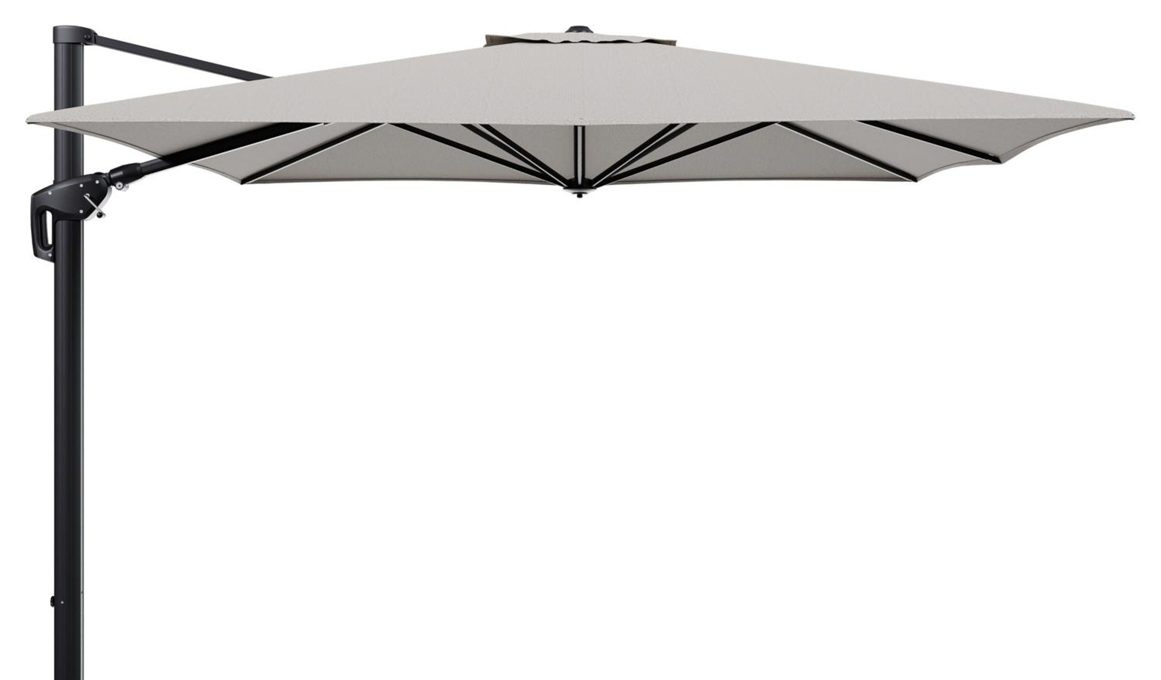 Minore zweefparasol tiltfunctie in zwart aluminium en parasoldoek in All Weather Solica Firenze Sand  - L1 350 x L2: 350 cm (zonder voet) (zonder voet)