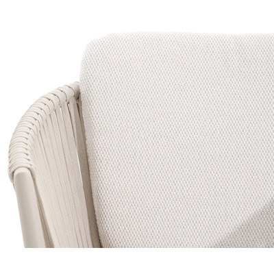 Chaise de jardin Orso en aluminium beige et corde plate tissée verticalement beige avec coussin All Weather Sunbrella® Luxe Lopi Marble