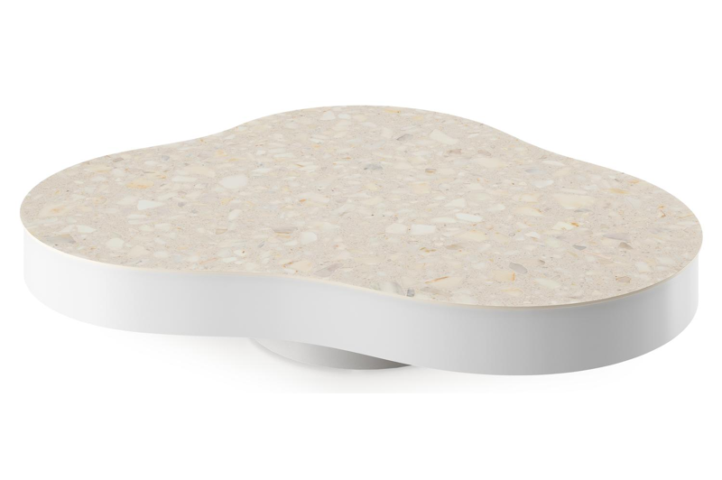 Lomano loungetafel in wit aluminium en volkeramiek Retrostone - L 131 x B 108 x H 8 cm