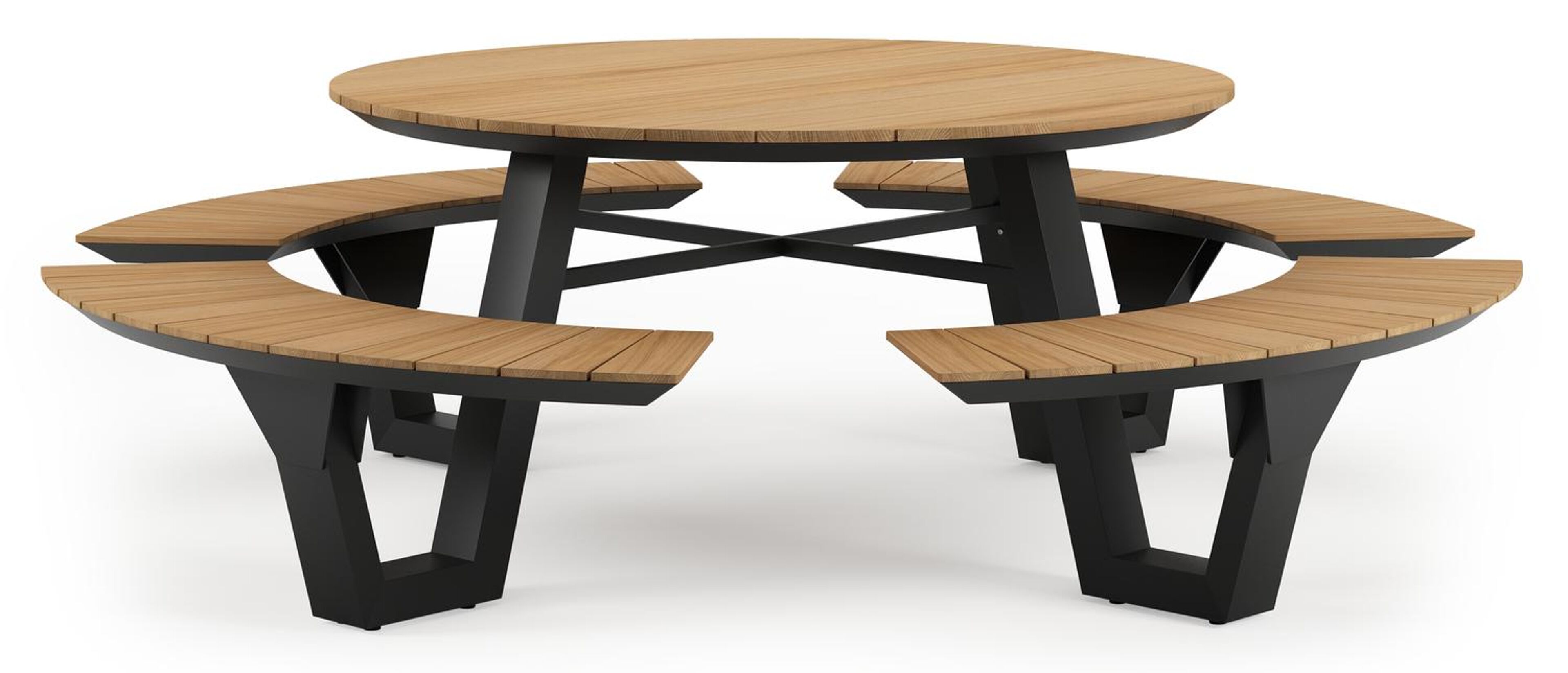 Rondino picknicktafel in zwart aluminium en teak tafelblad - Dia. 148 cm