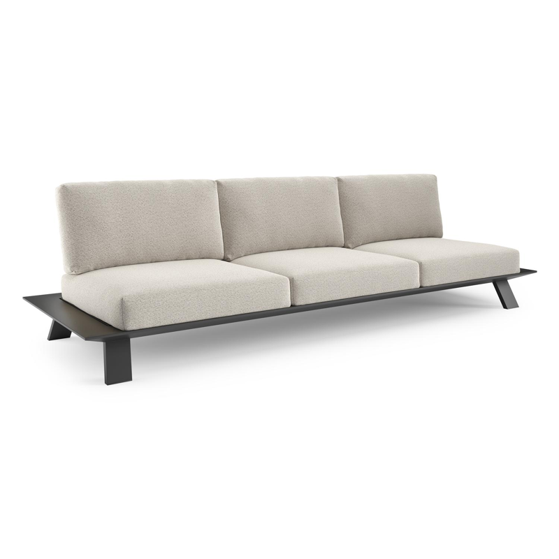 Canapé de jardin Cesano en aluminium noir et coussin en all weather Solica firenze natural