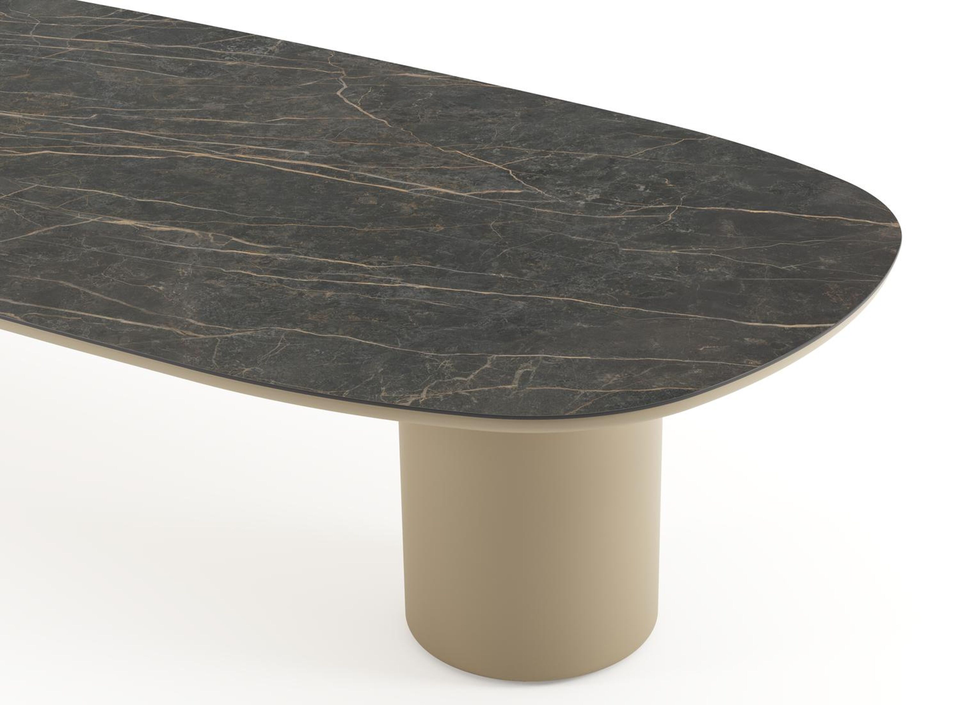 Table de jardin low dining Amico bombo en aluminium beige et céramique pleine Black Obsession - Lg. 320 x Lrg. 130 x Haut. 61 cm