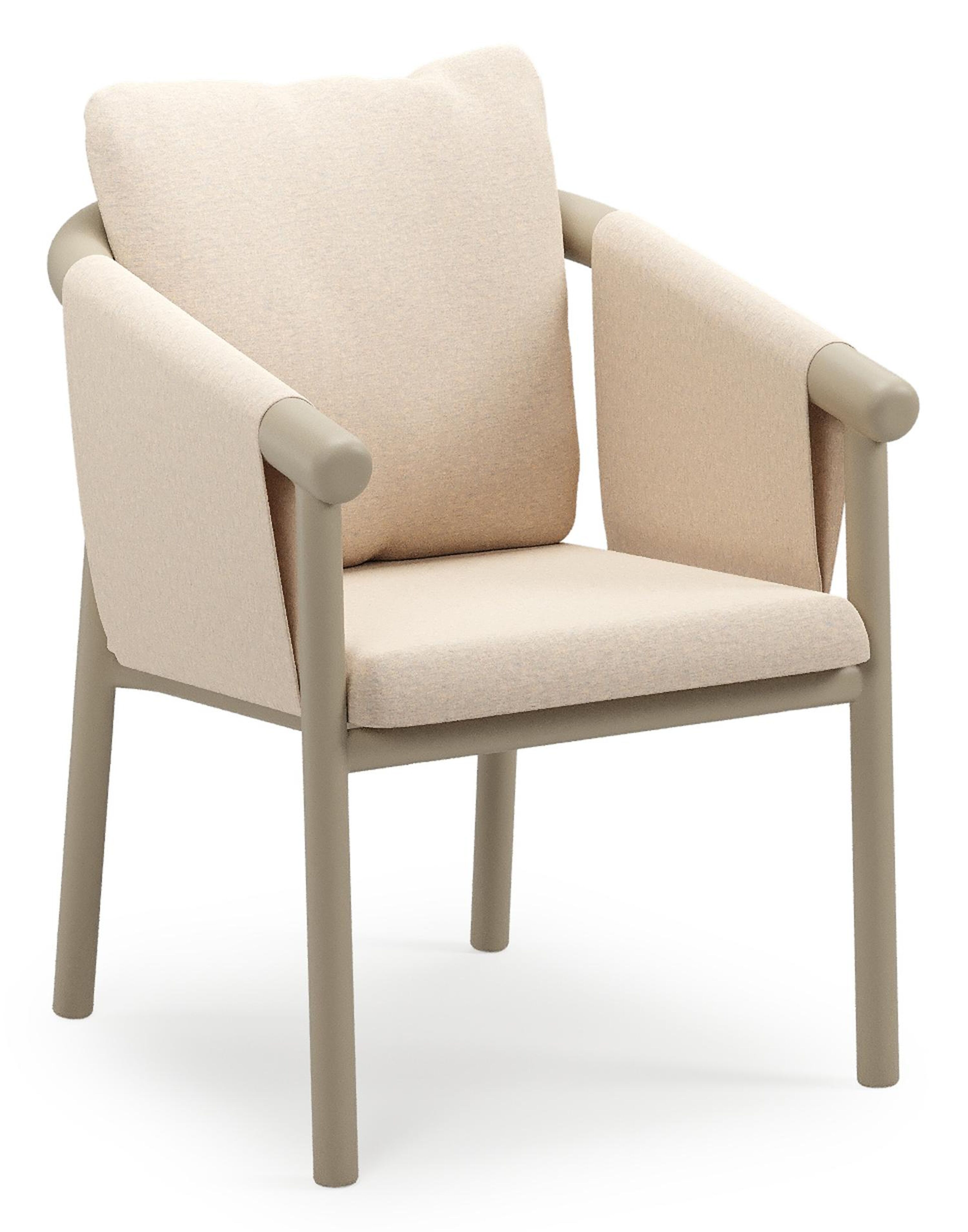 Amico stapelbare tuinstoel in beige aluminium met stoelkussen in All Weather Sunbrella® Luxe Heritage Papyrus