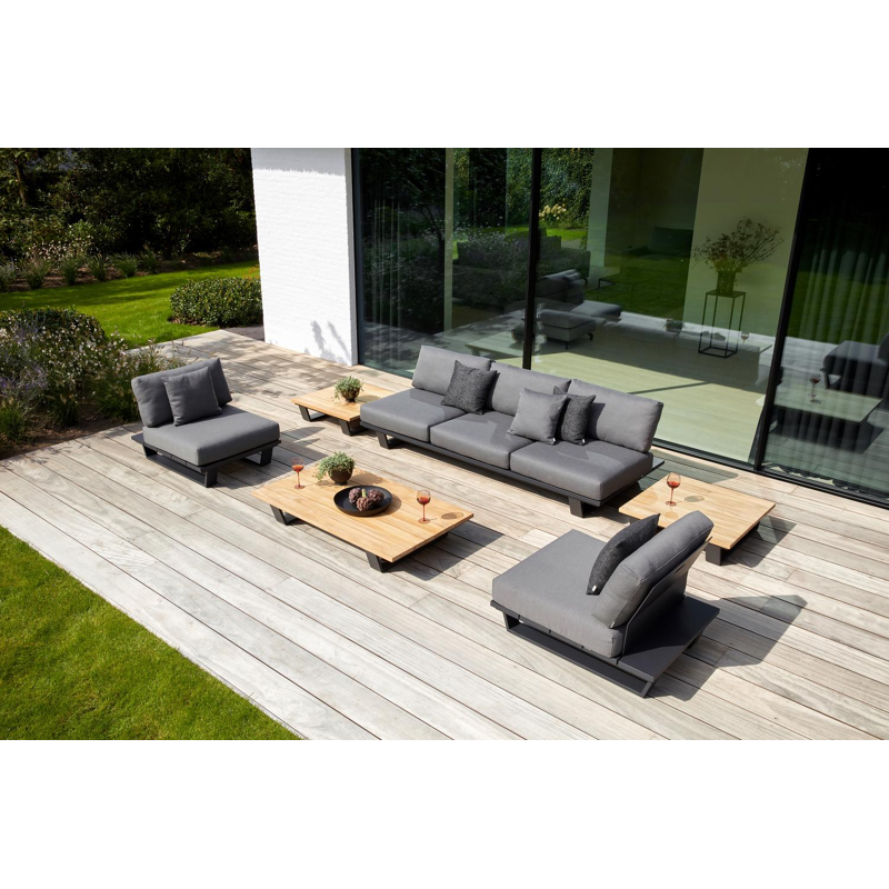 Table basse Pagino en aluminium noir et teck naturel - Lg 140 x larg. 79,5 x H 21 cm