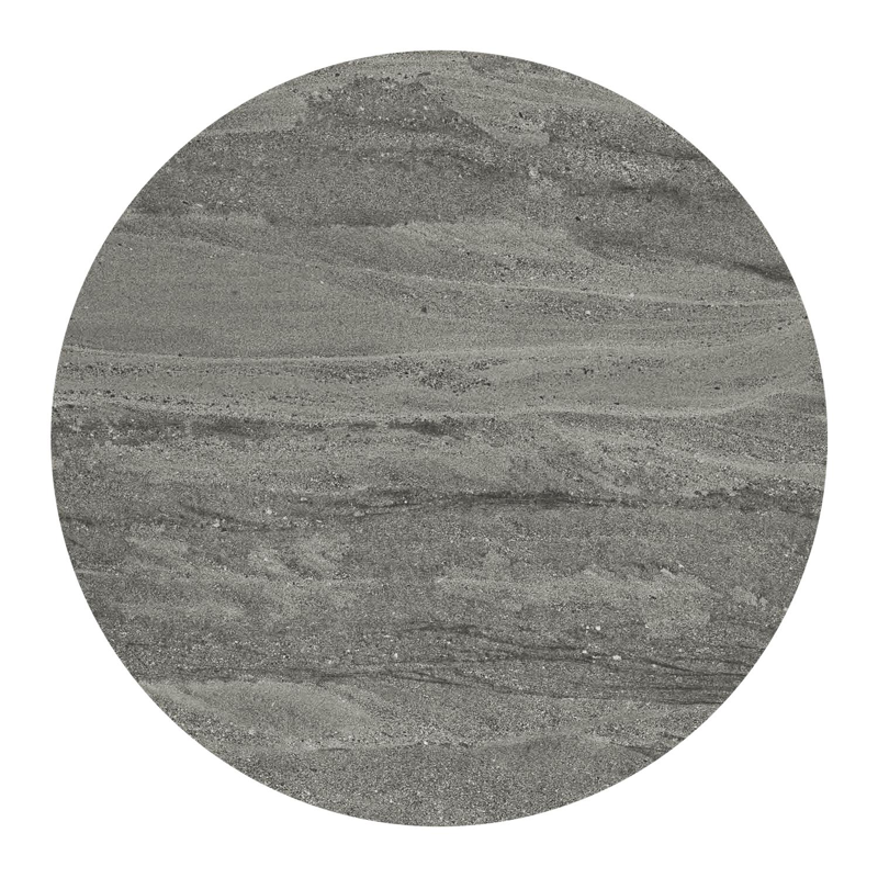 Fano low dining loungetafel rond in beige aluminium en volkeramiek Aspen Grey - Dia. 85 x H 55 cm