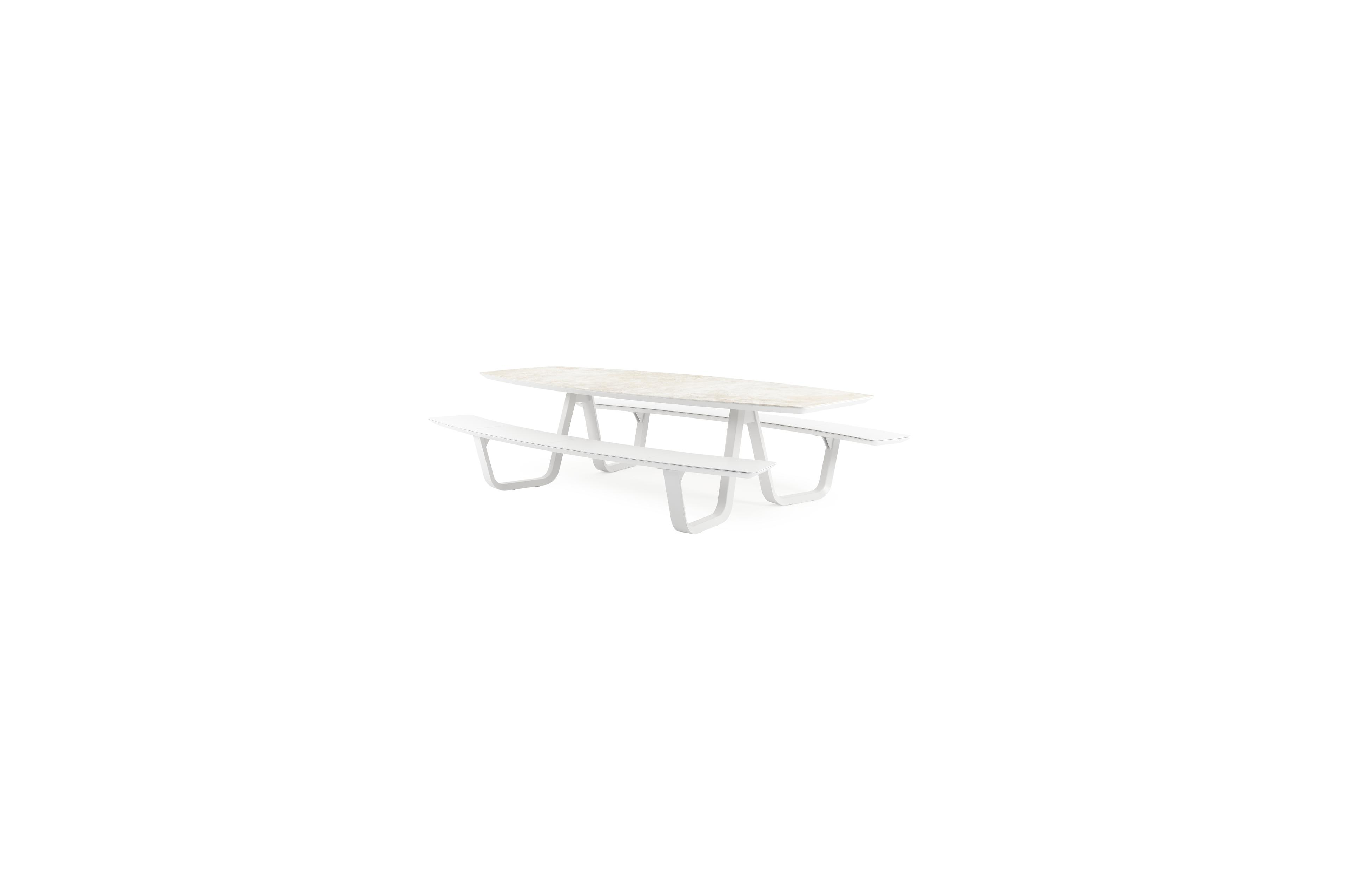 Forno picknicktafel bootvorm in wit aluminium en volkeramiek Rapolano L 280 x B 192 cm