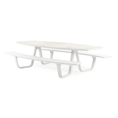 Forno picknicktafel bootvorm in wit aluminium en volkeramiek Rapolano L 280 x B 192 cm