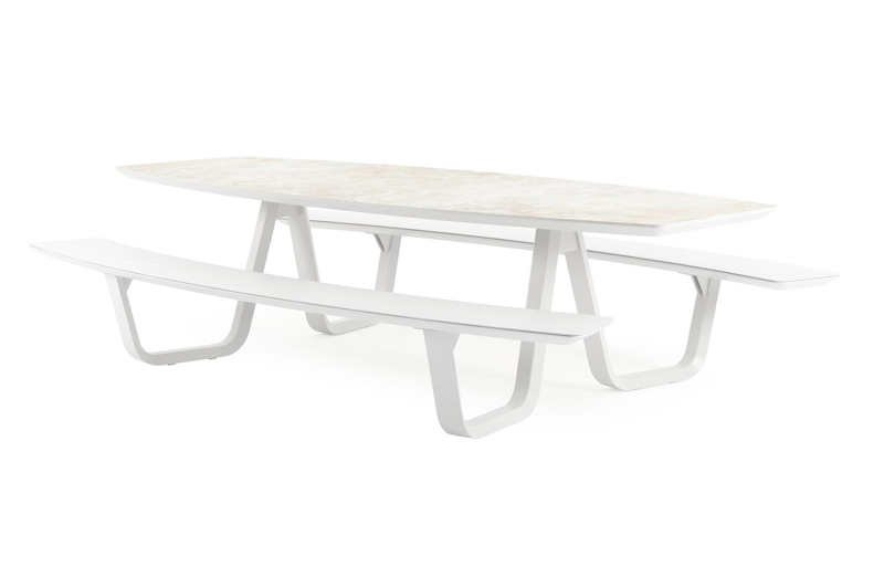 Forno picknicktafel bootvorm in wit aluminium en volkeramiek Rapolano L 280 x B 192 cm
