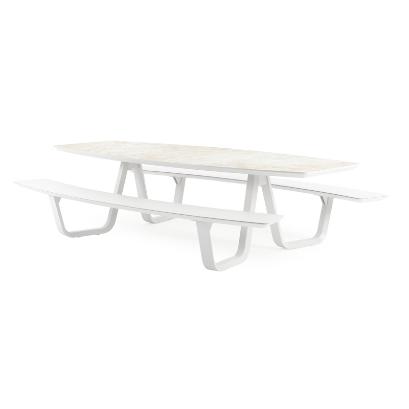 Forno picknicktafel bootvorm in wit aluminium en volkeramiek Rapolano L 280 x B 192 cm
