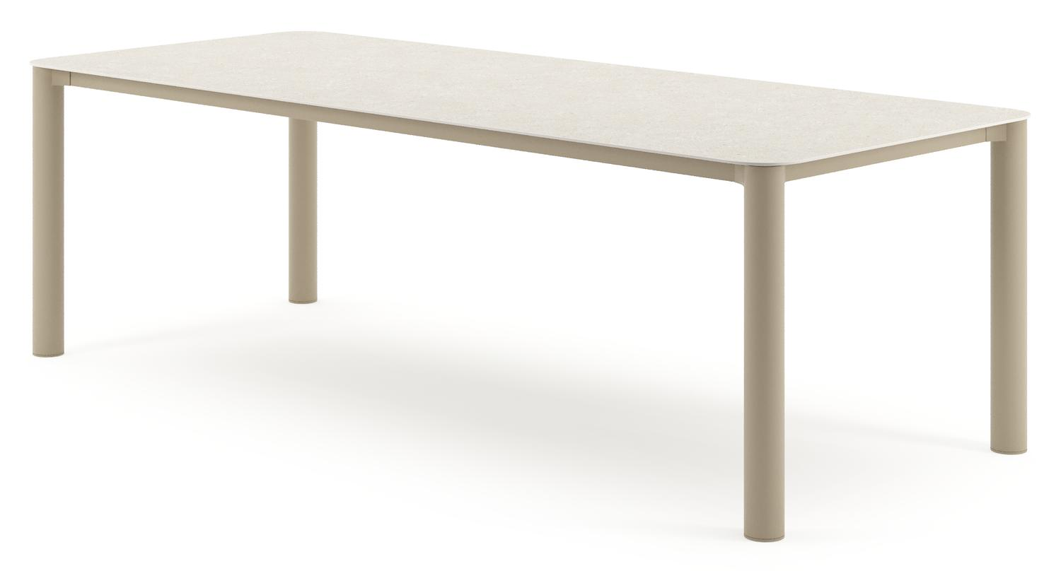 Table de jardin Orso rectangulaire arrondi en aluminium beige et céramique pleine Shilin - Lg. 240 x Lrg. 100 x Haut. 74.5 cm