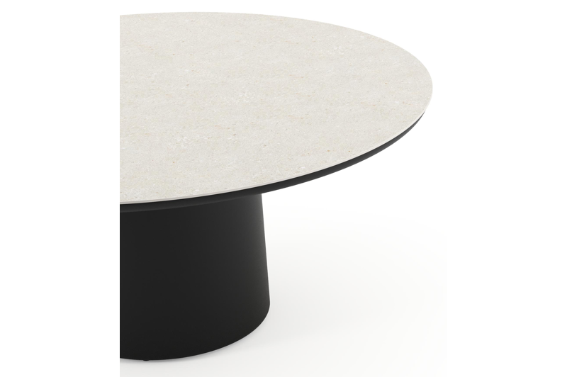 Amico low dining tuintafel rond in zwart aluminium en volkeramiek Shilin - Dia. 148 x H 61 cm