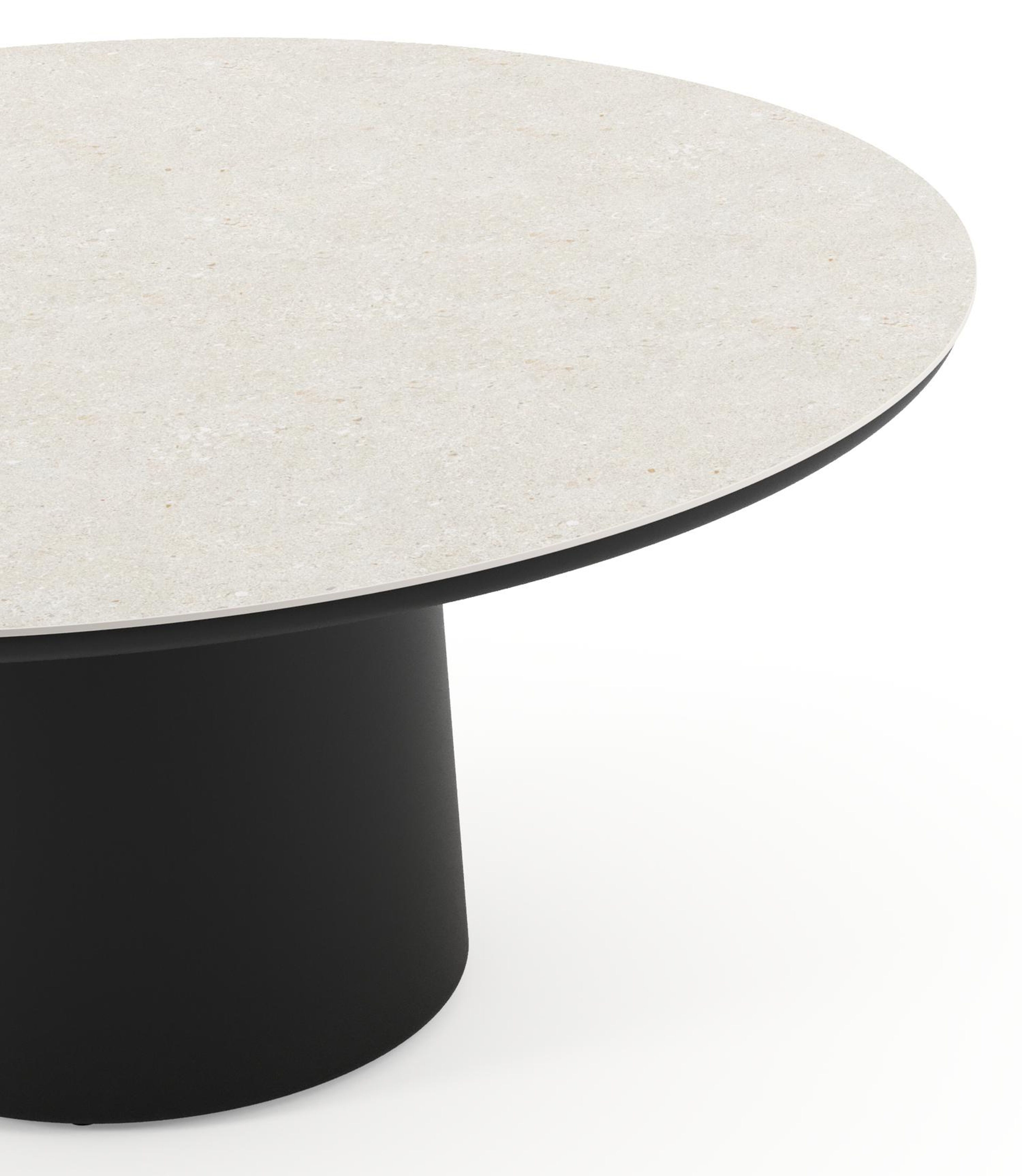 Table de jardin low dining Amico rond en aluminium noir et céramique pleine Shilin - Diam. 148 x Haut. 61 cm