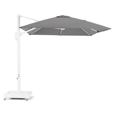 Rufina zweefparasol in wit aluminium met grijs polyester parasoldoek - L1: 250 x L2: 350 cm (met voet)