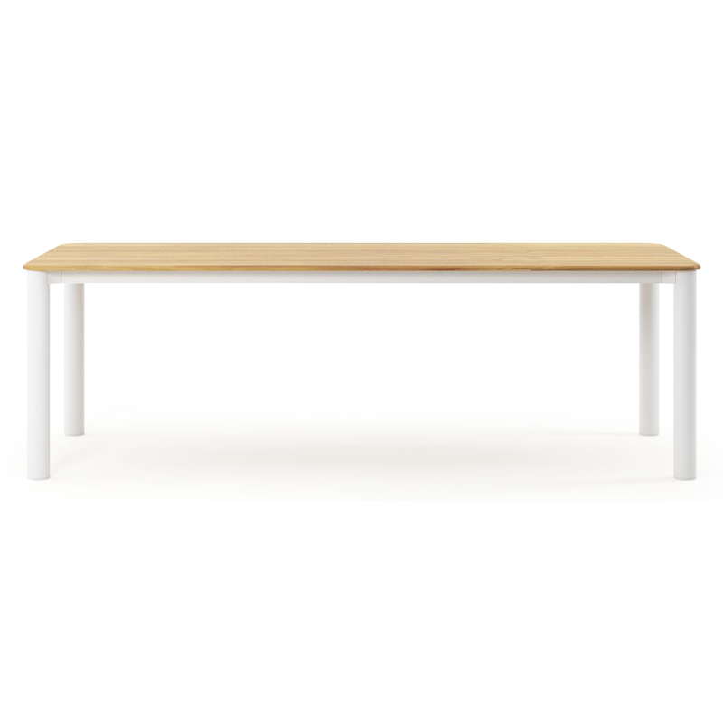 Orso tuintafel rechthoekig afgerond in wit aluminium en teak - L 240 x B 100 x H 73.5 cm