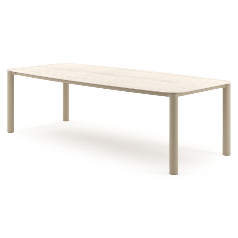 Orso tuintafel bootvorm in beige aluminium en volkeramiek Travertino Bianco - L 255 x B 115 x H 74.5 cm