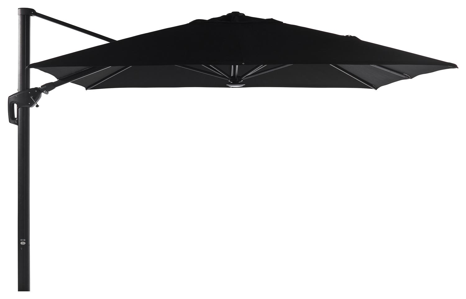 Minore zweefparasol met tiltfunctie in zwart aluminium met zwart sunbrella® premium parasoldoek - L1 350 x L2 350 cm (zonder voet)