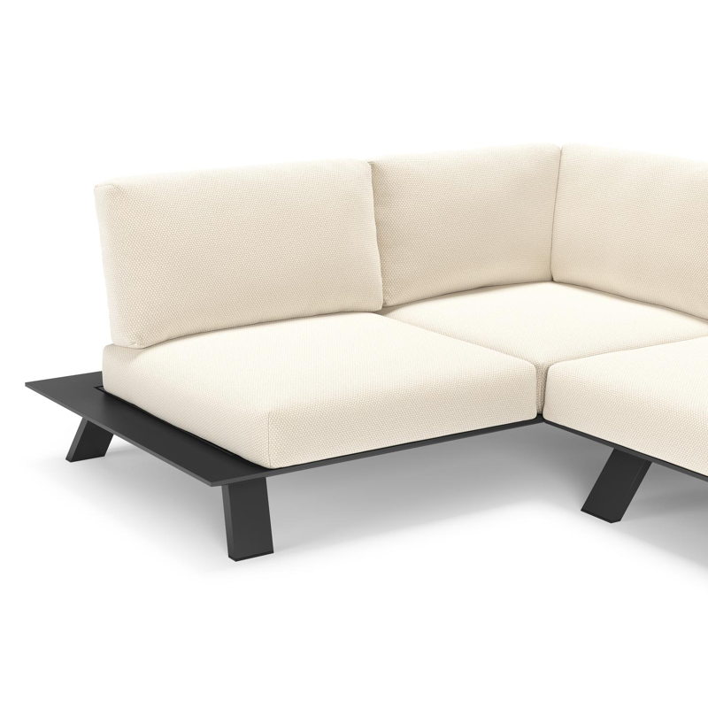 Cesano loungehoek in zwart aluminium met althea off white all weather Cosytica kussen