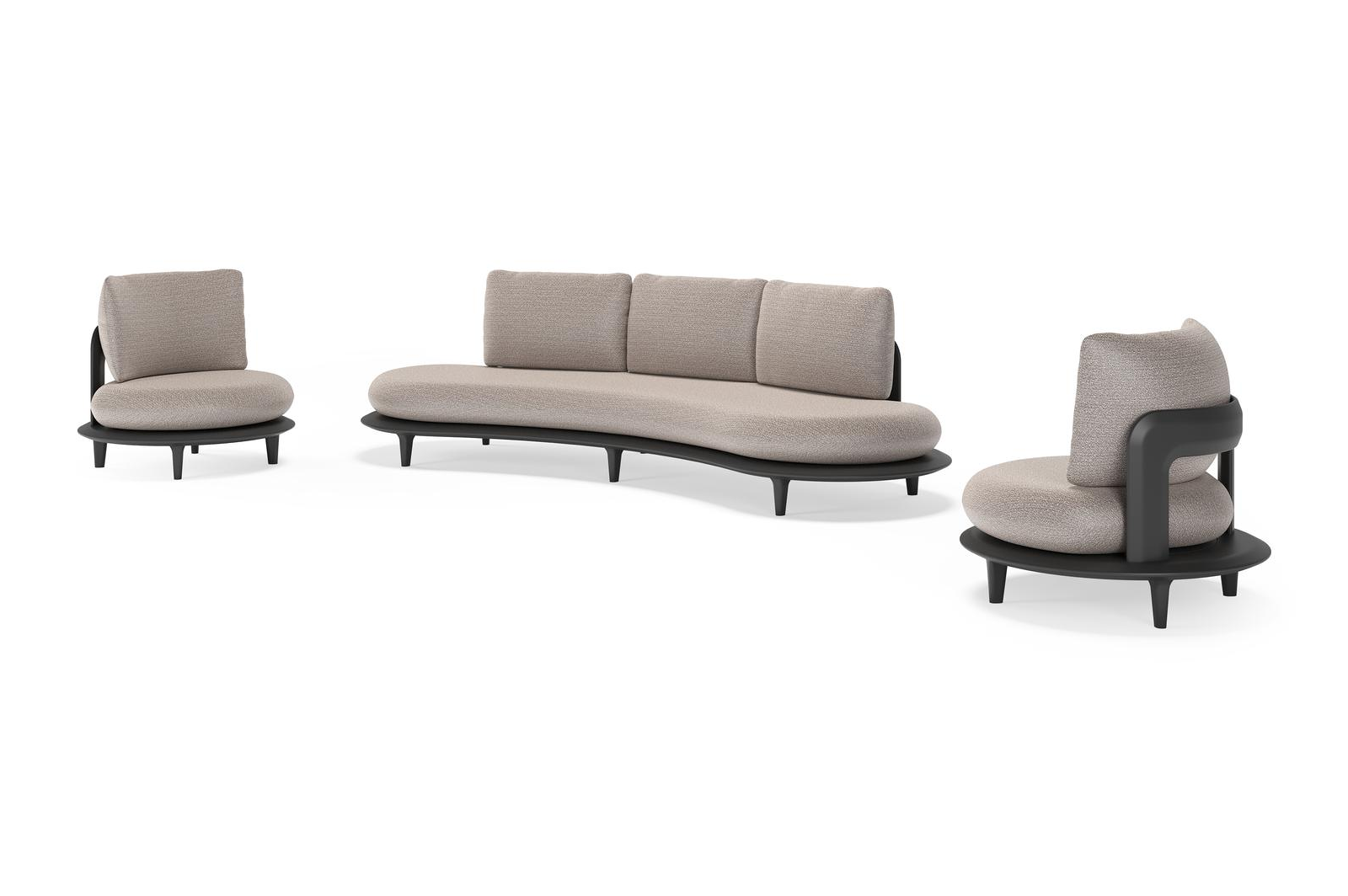 Bomero loungeset in zwart aluminium met wander granite all weather sunbrella® luxe kussen