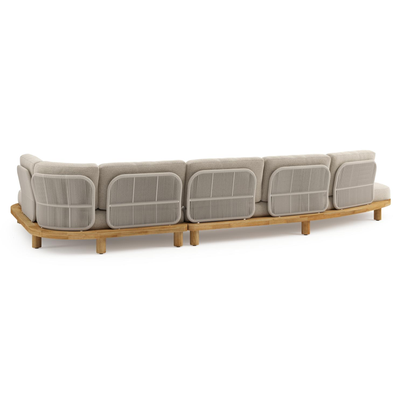 Donato loungehoek in teak en beige verticaal geweven ronde rope met all weather cosytica Marbella Beige kussen