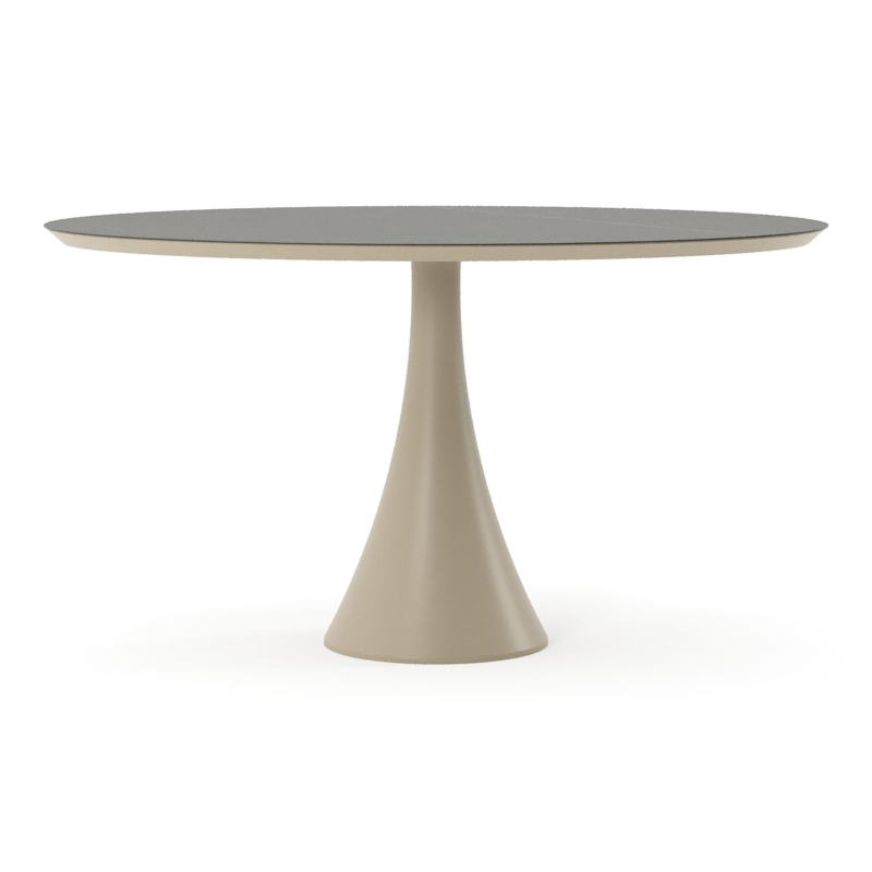 Table de jardin Fano oval en aluminium beige et céramique pleine Calatorao - Lg. 140 x Lrg. 80 x Haut. 74.5 cm