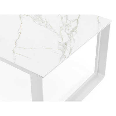 Table de jardin Atessa en aluminium blanc et céramique pleine calacatta - Lg 280 x Larg, 110 x H 75 cm