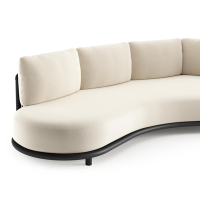 Lomano loungebank in zwart aluminium en zwart verticaal geweven luxe vlakke rope met althea off white all weather cosytica kussen