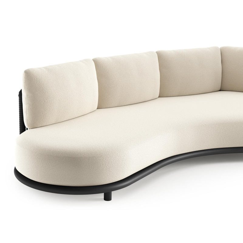 Lomano loungebank in zwart aluminium en zwart verticaal geweven luxe vlakke rope met althea off white all weather cosytica kussen