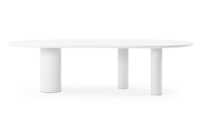 Table de jardin Organo organique en aluminium blanc et céramique pleine Calista Lg. 280 x Lrg. 120 x Haut. 74 cm