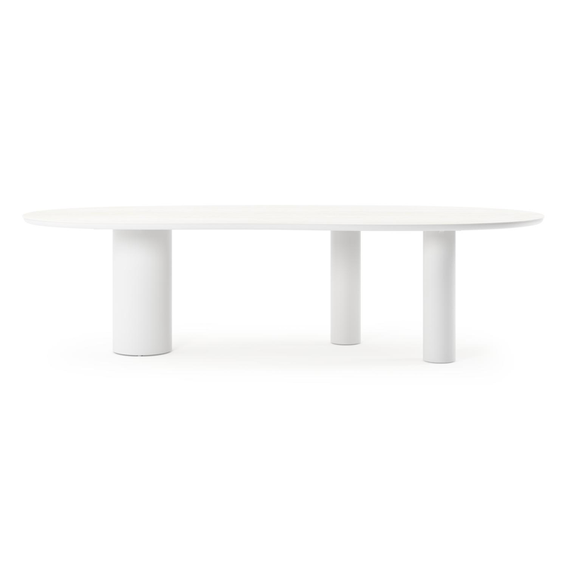 Table de jardin Organo organique en aluminium blanc et céramique pleine Calista Lg. 280 x Lrg. 120 x Haut. 74 cm