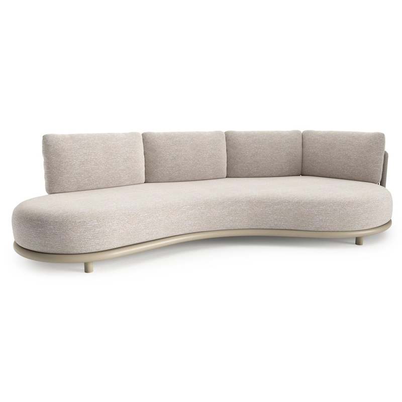 Lomano loungebank in beige aluminium en beige verticaal geweven luxe vlakke rope met tundra sand all weather sunbrella® luxe kussen