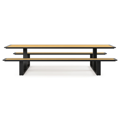 Merano picknicktafel in zwart aluminium en teak tafelblad - L 300 x B 181 x H 73 cm