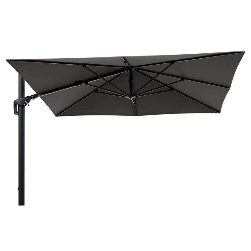 Minore zweefparasol tiltfunctie in zwart aluminium en parasoldoek in All Weather Sunbrella® Luxe Natte Carbon Beige  - L1 280 x L2: 370 cm (zonder voet)