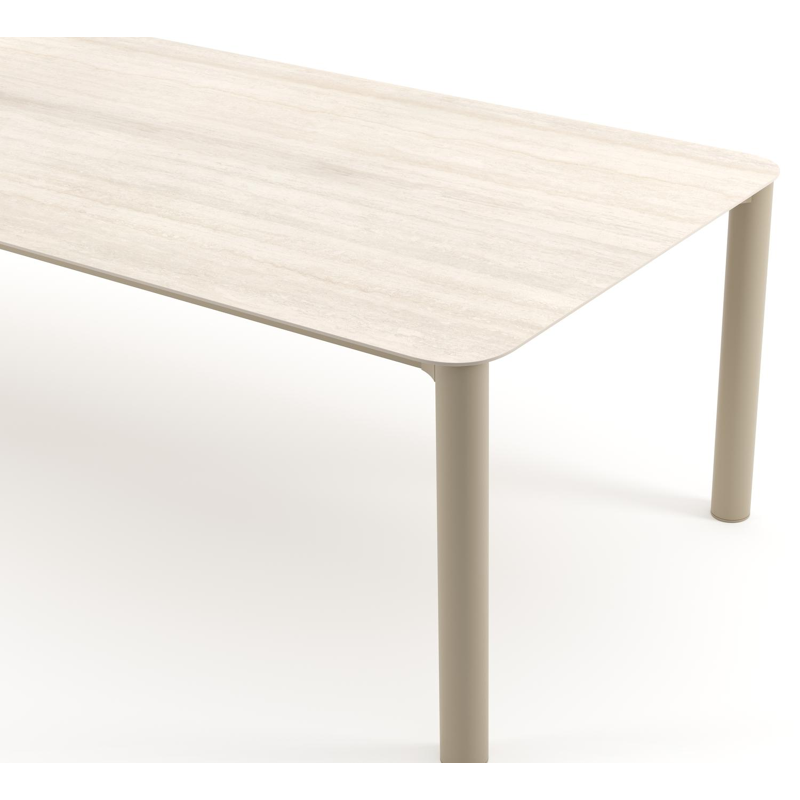 Orso tuintafel rechthoekig afgerond in beige aluminium en volkeramiek Travertino Bianco - L 290 x B 110 x H 74.5 cm