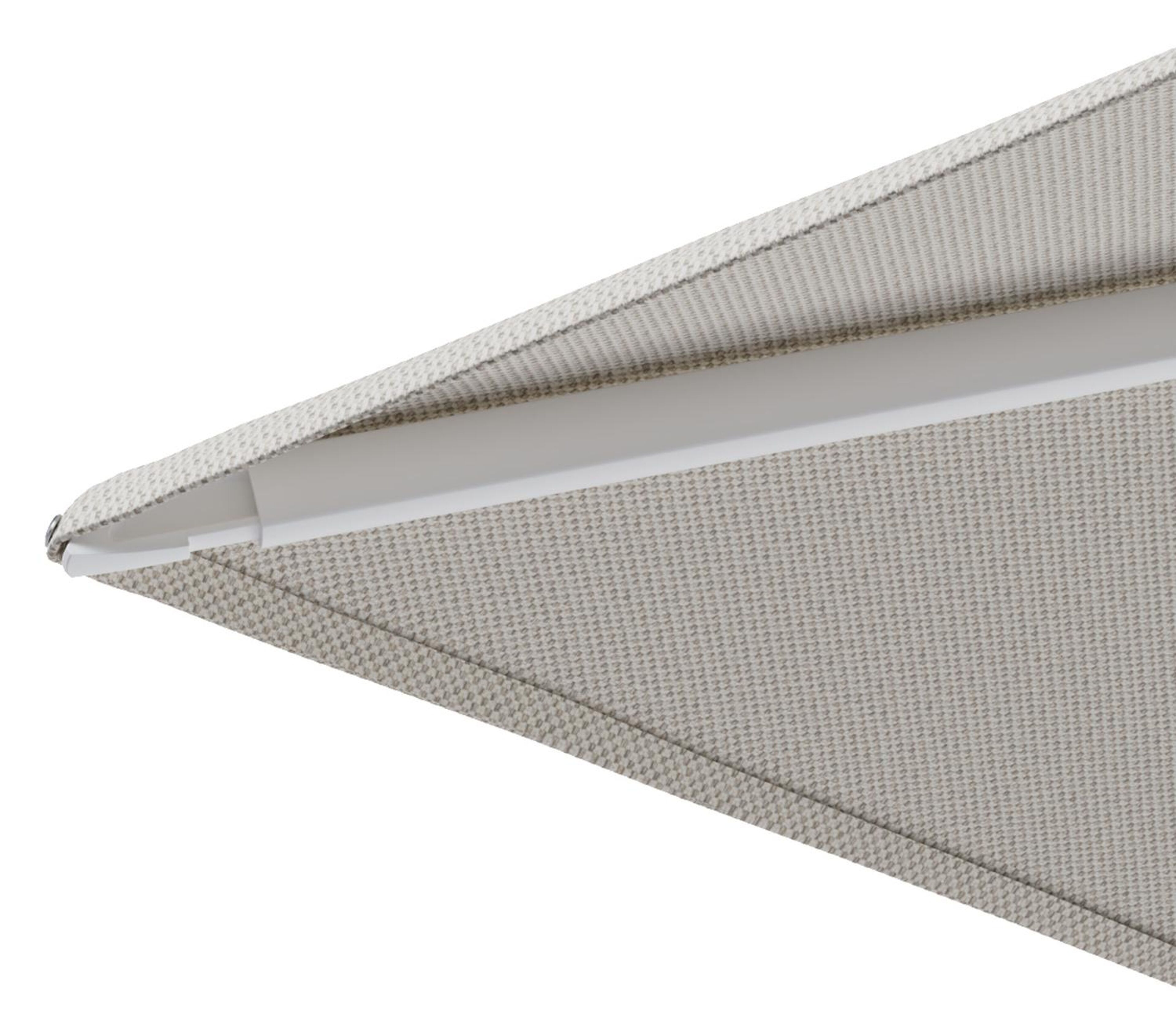 Minore zweefparasol met tiltfunctie in wit aluminium en Lopi Marble All Weather Sunbrella® Luxe parasoldoek - L1 350 x L2: 350 cm met parasolvoet Minore 260 kg met wielen