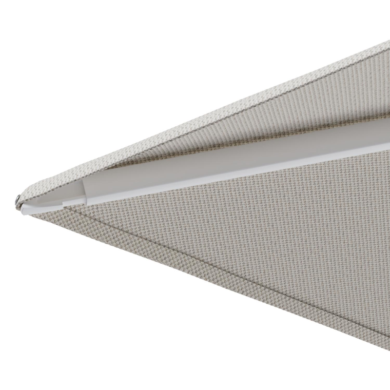 Minore zweefparasol met tiltfunctie in wit aluminium en Lopi Marble All Weather Sunbrella® Luxe parasoldoek - L1 350 x L2: 350 cm met parasolvoet Minore 260 kg met wielen