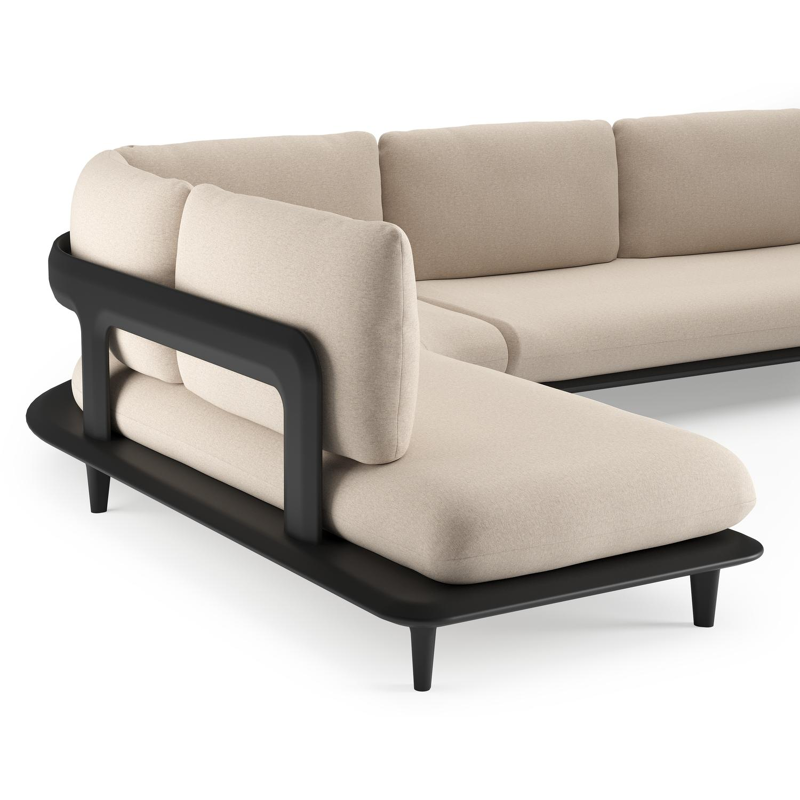 Bomero loungehoek in zwart aluminium met heritage ash all weather sunbrella® luxe kussen