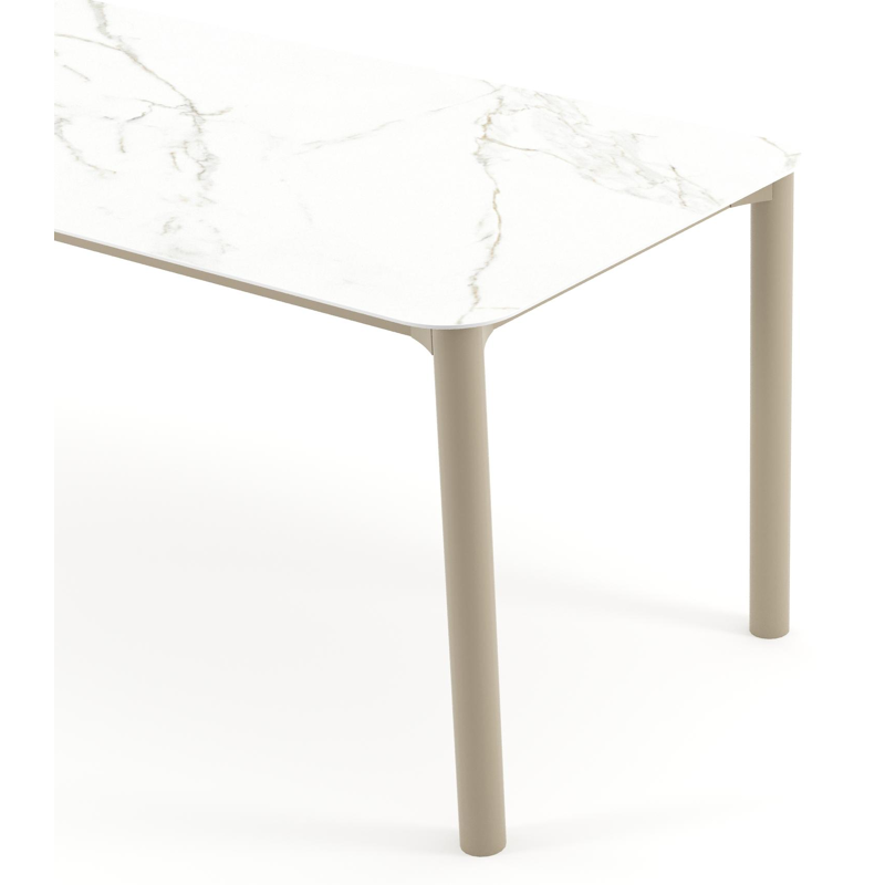 Orso tuintafel rechthoekig afgerond in beige aluminium en volkeramiek Calacatta - L 200 x B 80 x H 75 cm