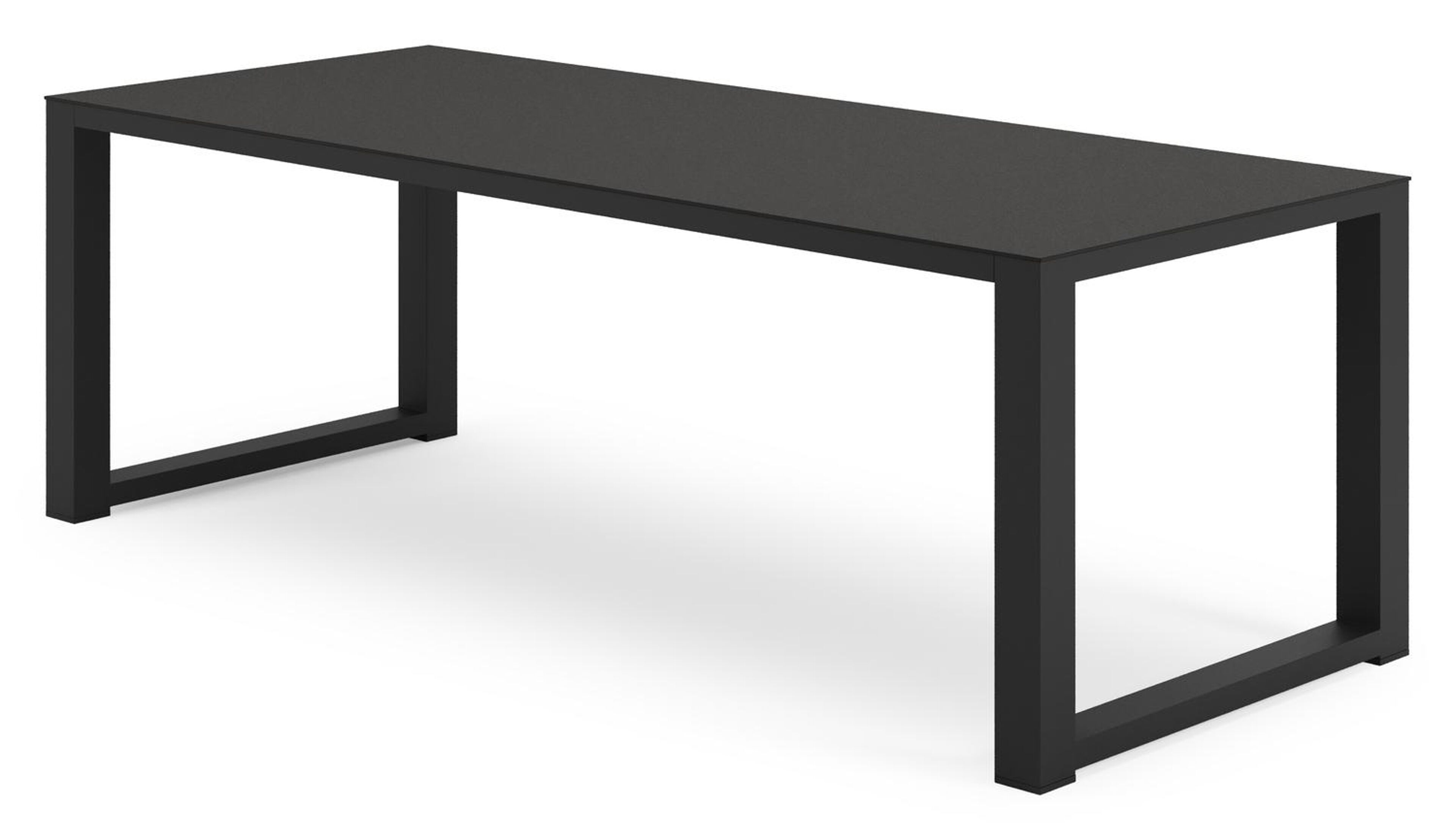 Livo rechthoekige tuinset in zwart aluminium en sintered stone notte minerale met 6 Calobra tuinstoelen