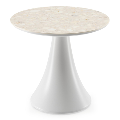 Table basse Fano en blanc aluminium et céramique pleine retrostone - Diam. 65 x Haut. 55 cm