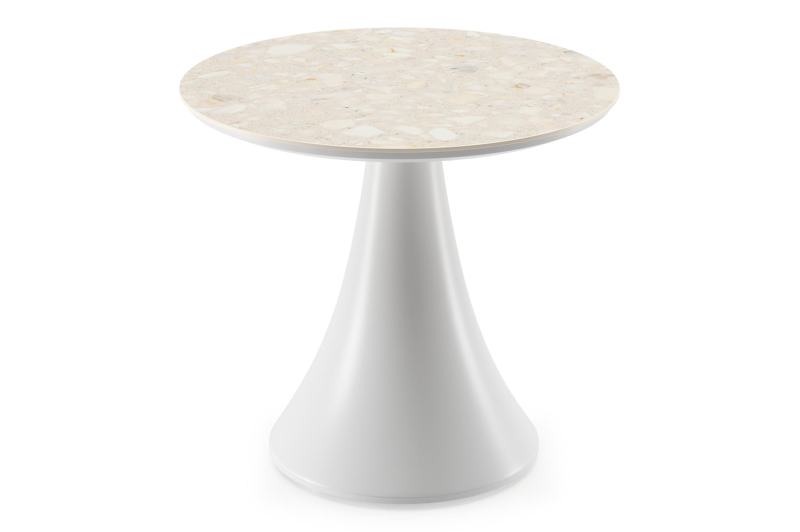 Table basse Fano en blanc aluminium et céramique pleine retrostone - Diam. 65 x Haut. 55 cm