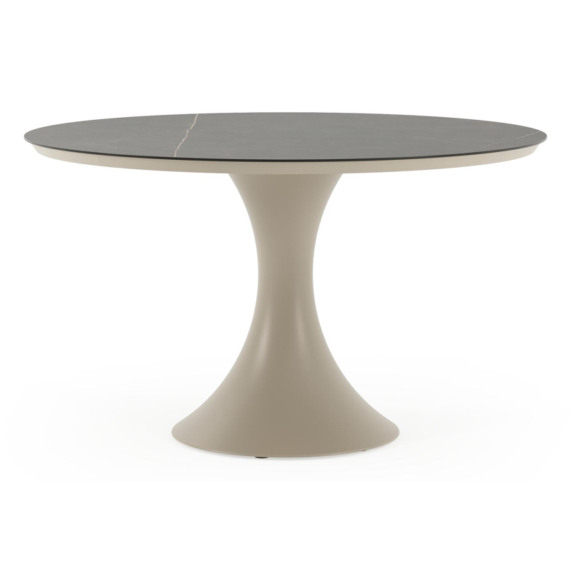 Fano tuintafel rond in beige aluminium en volkeramiek Calatorao - Dia. 130 x H 75 cm