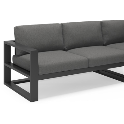 Verato loungehoek in zwart aluminium met deauville black all weather sunbrella® luxe kussens