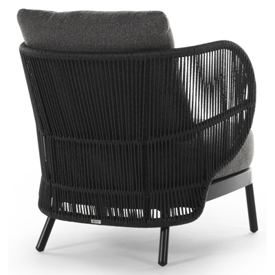 Lugano loungestoel 1-zit in zwart aluminium en zwart gedraaide ronde wicker met catania black all weather cosytica kussen