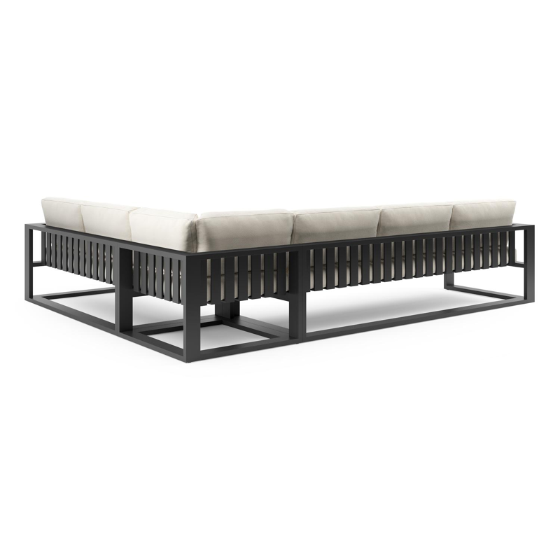 Verato loungehoek in zwart aluminium met natte white all weather sunbrella® luxe kussen
