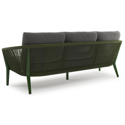 Orso loungebank in groen aluminium en groen verticaal geweven ronde rope met Natte Charcoal Chine all weather sunbrella® luxe kussen