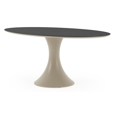 Table de jardin Fano ovale en aluminium beige et céramique pleine Nero Black - Lg. 180 x Lrg. 110 x Haut. 75 cm